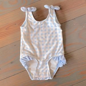 Pale blue and white check infant swimsuit